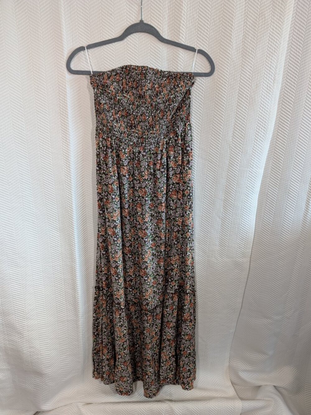 Floral Tube Maxi Dress Brown Smocked Ruffle Hem Boho Cottagecore Size Medium NWT - Picture 11 of 13